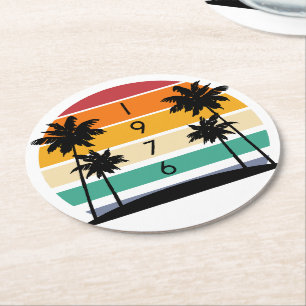 1976 Retro Stripe Sunset Vintage  Round Paper Coaster
