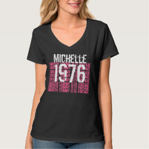 1976 Vintage Birthday Black Pink White Custom Name T-Shirt
