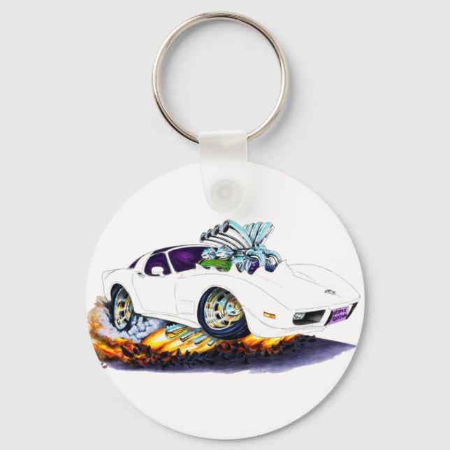 1977-79 Corvette White Car Key Ring (Front)