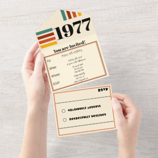 1977 Retro Vintage Poster 50th Birthday Black All In One Invitation