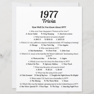 1977 Trivia Game 49th Birthday Party Game