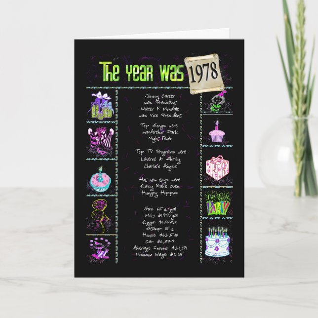 1978 Birthday Year Fun Trivia Card (Front)