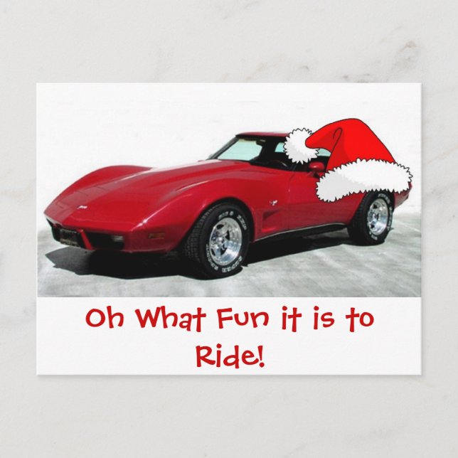 1979 Christmas Red Corvette Holiday Postcard (Front)