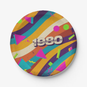 1980 - Retro Vintage 80s Neon Geometric - Paper Plate