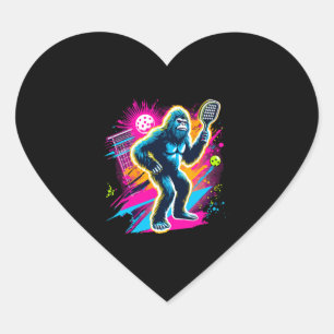 1980s Bigfoot Sasquatch Playing Pickleball Heart Sticker