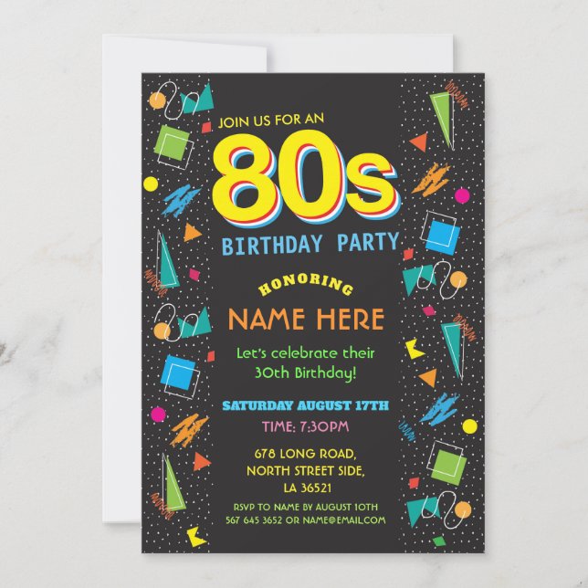 1980's Birthday Party Eighties 80's Invitations (Front)