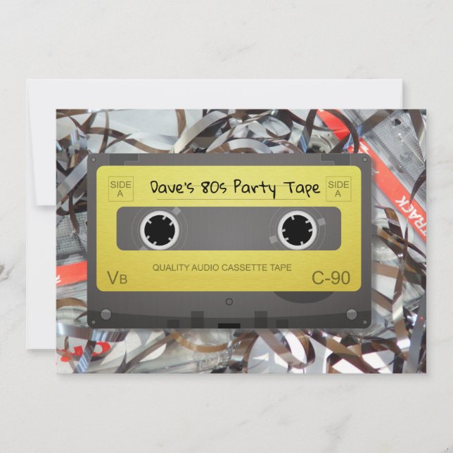 1980s Cassette Mix Tape Party Invitation Card (Front)