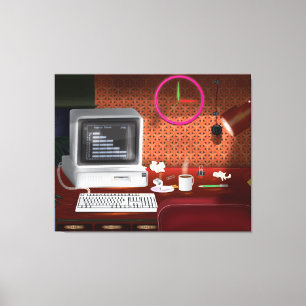 1980s Classic Office with Computer Canvas Print
