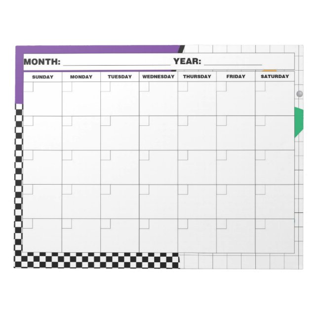 1980s Geometric Blank Calendar Notepad (Front)