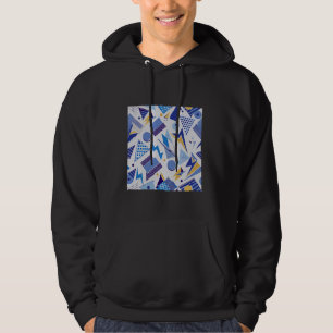 1980'S GEOMETRIC SQUARE TRIANGLE PATTERN BLUE AND  HOODIE