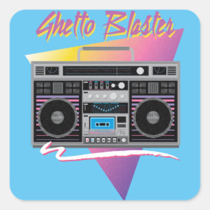 1980s ghetto blaster boombox square sticker