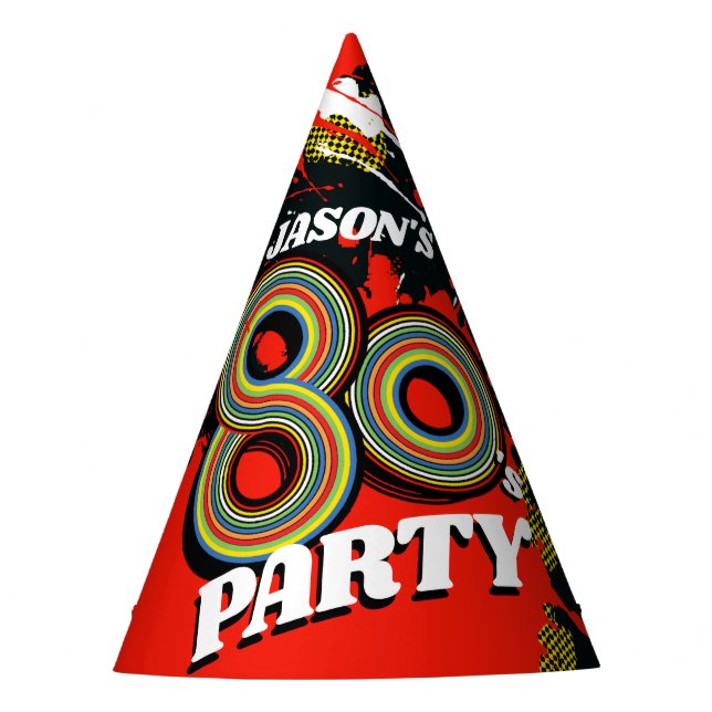 1980's party birthday graphic splat red name hat (Front)