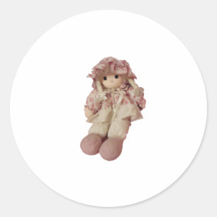 1980's Pink Vintage Toy Doll Classic Round Sticker