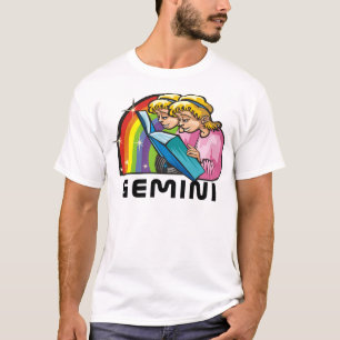 1980s Rainbow with Gemini Twins Reading Book T-Shirt
