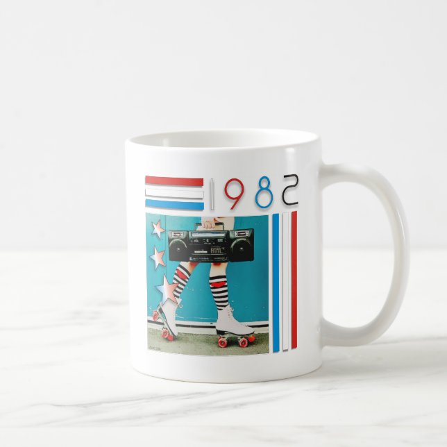 1980's Retro Boom Box and Roller Skates Design Coffee Mug (Right)