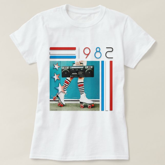 1980's Retro Boom Box and Roller Skates Design T-Shirt (Design Front)