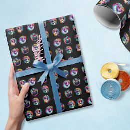 1980s Retro Cool Cats with Sunglasses Black Wrapping Paper