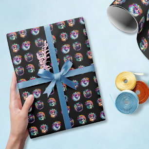 1980s Retro Cool Cats with Sunglasses Black Wrapping Paper