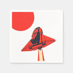 1980s Retro Red Spaceship Napkin