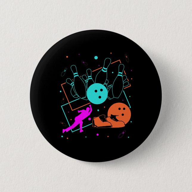 1980s Retro Style Bowler Team 80's Bowling  6 Cm Round Badge (Front)