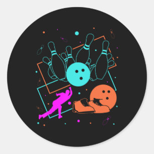1980s Retro Style Bowler Team 80's Bowling Classic Round Sticker