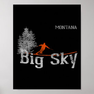 1980s Style Big Sky Montana Vintage Skiing T Shirt Poster