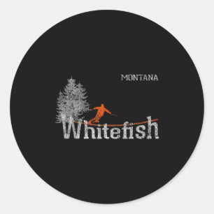 1980s Style Whitefish Montana Vintage Skiing  Classic Round Sticker