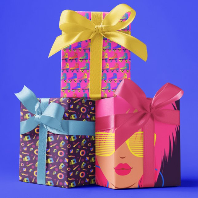 1980's Wrapping Paper Sheets  (Celebrate a special 1980's birthday girl with this fun wrapping paper set! )