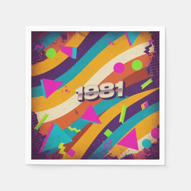 1981 - Retro Vintage 80s Neon Geometric - Napkin (Front)