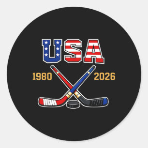 1982 2026 Hockey Vintage Usa Crossed Sticks Classic Round Sticker