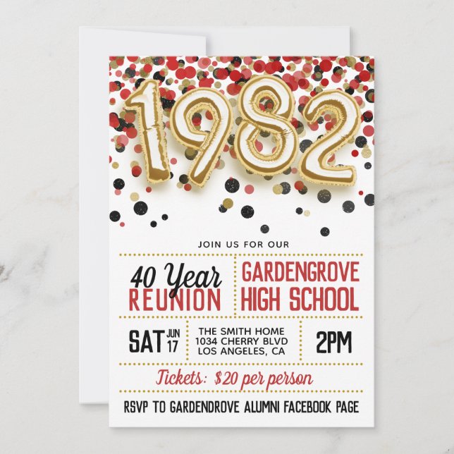 1982 High School College Reunion Invitation (Front)