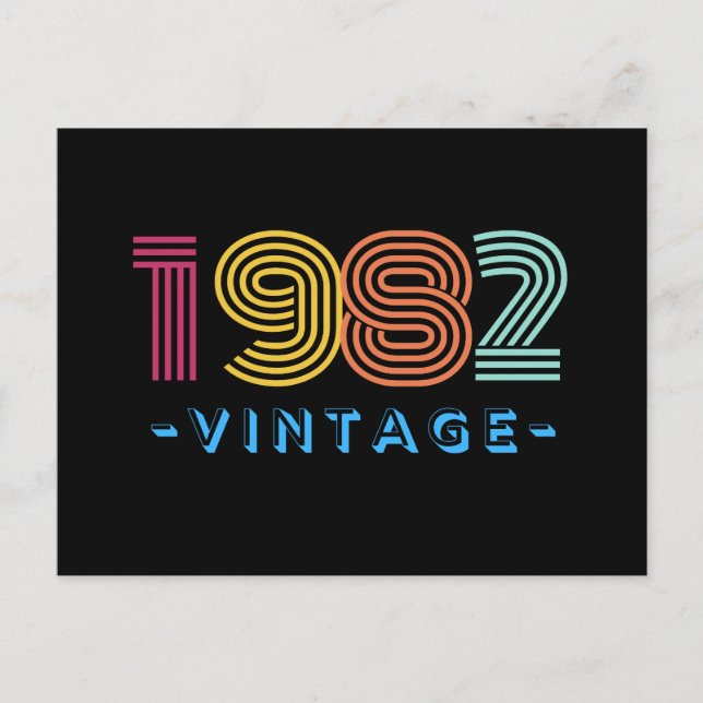 1982 Retro Stripe Rainbow Neon Numerals  Postcard (Front)