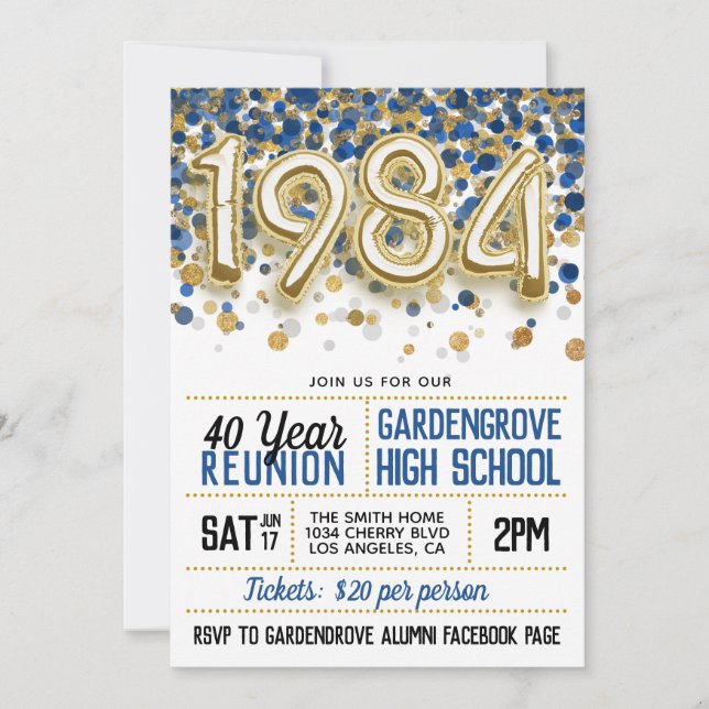 1984 High School College Reunion Invitation (Front)