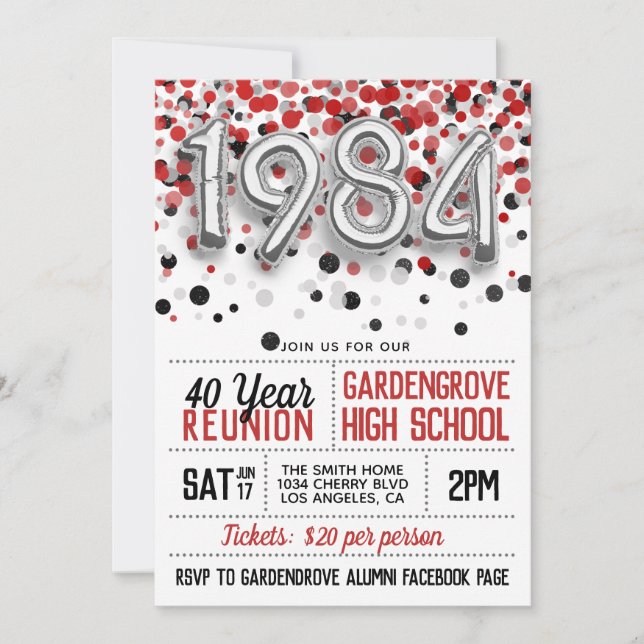 1984 High School College Reunion Invitation (Front)