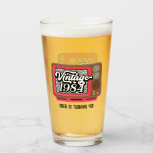 1984 Retro Vintage Television 40th Birthday Glass