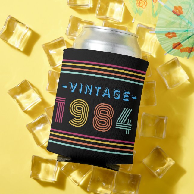 1984 Vintage Retro Stripe Neon Bright Can Cooler (In Situ Summer)