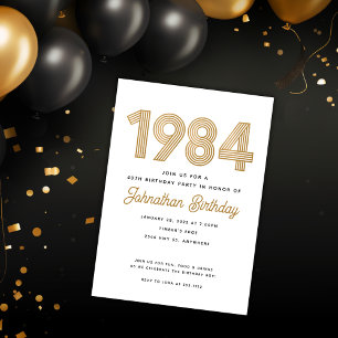 1984 White Black Gold 40th Birthday Invitation