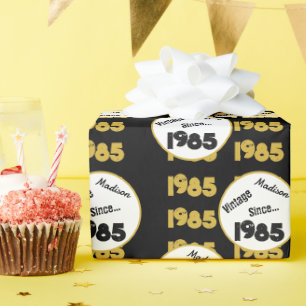 1985 birth year birthday black faux gold wrapping paper