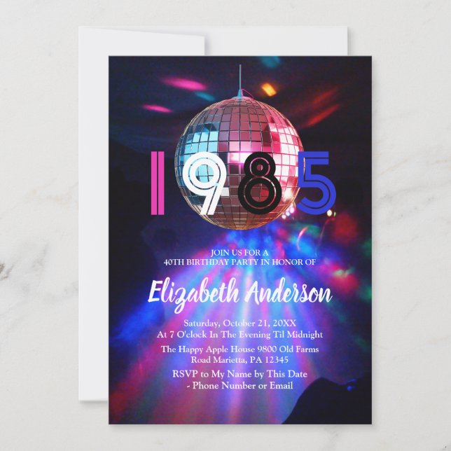 1985 Disco Ball 40th Birthday Party Invitation (Front)