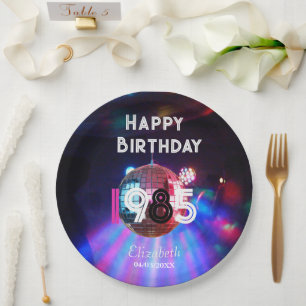 1985 Disco Ball 40th Birthday Party Invitation Paper Plate