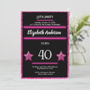 1985 Pink Glitter 40th Birthday Party Invitation