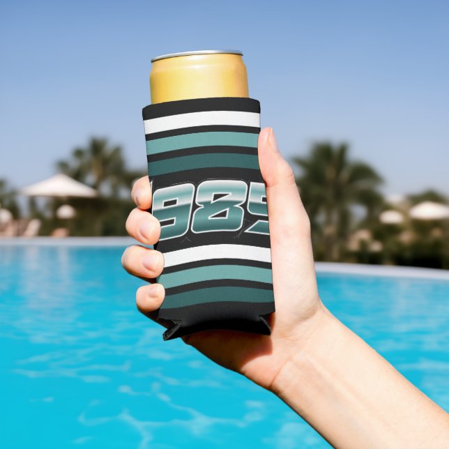 1985 Retro Stripe Teal  Seltzer Can Cooler (In Situ Pool)