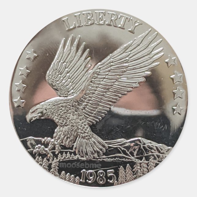 1985 Solid Silver Liberty Double Eagle Front Class Classic Round Sticker (Front)