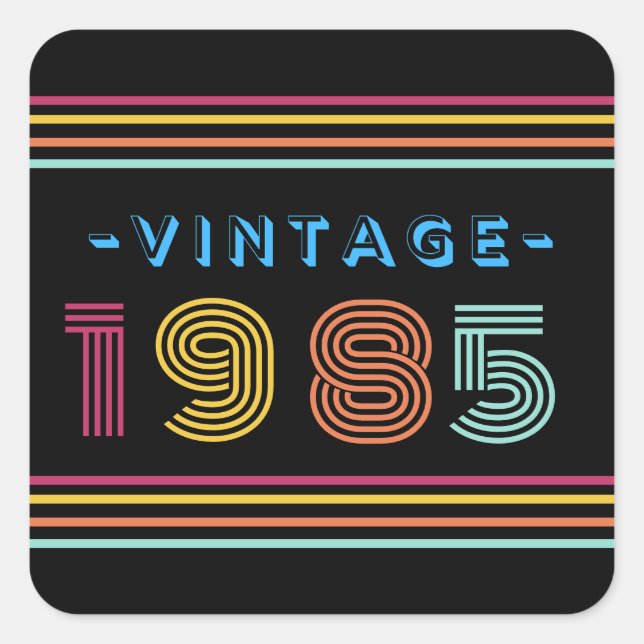 1985 Vintage Retro Stripe Neon Bright  Square Sticker (Front)