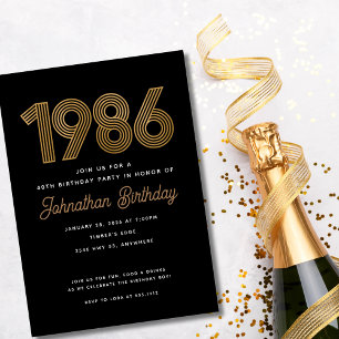 1986 Black and Faux Gold 40th Birthday Invitation 