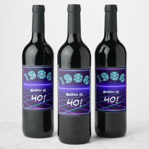 1986 Neon Retro 40th Birthday 80s Party Synthwave Wine Label
