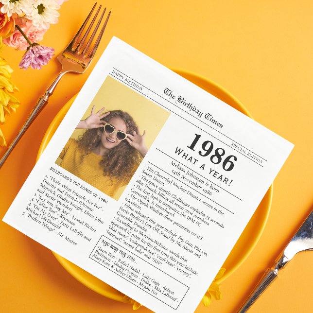 1986 Newspaper Birthday  Napkin (Creator Uploaded)