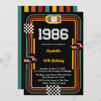 1986 Retro Cassette Disco 40th Birthday Invitation