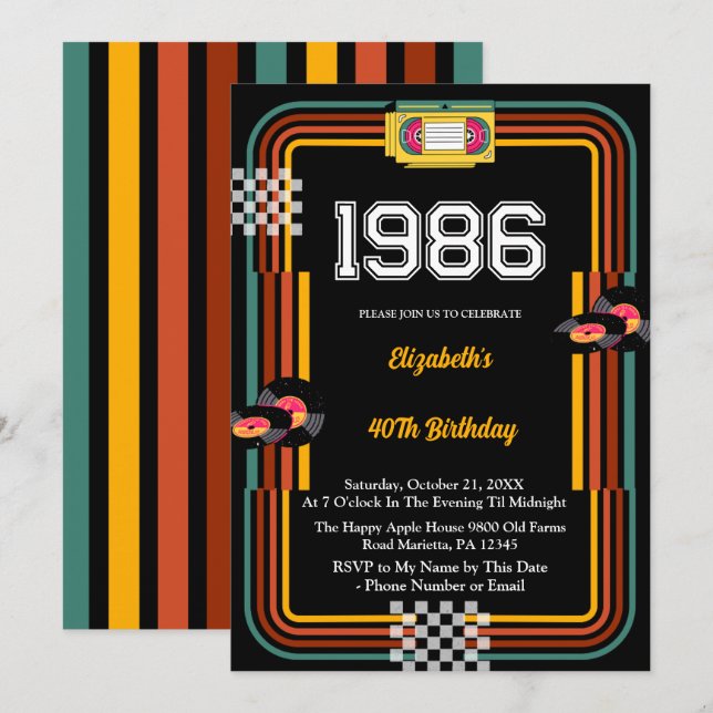 1986 Retro Cassette Disco 40th Birthday Invitation (Front/Back)