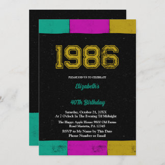 1986 Retro Vintage Color Block 40th Birthday Invitation
